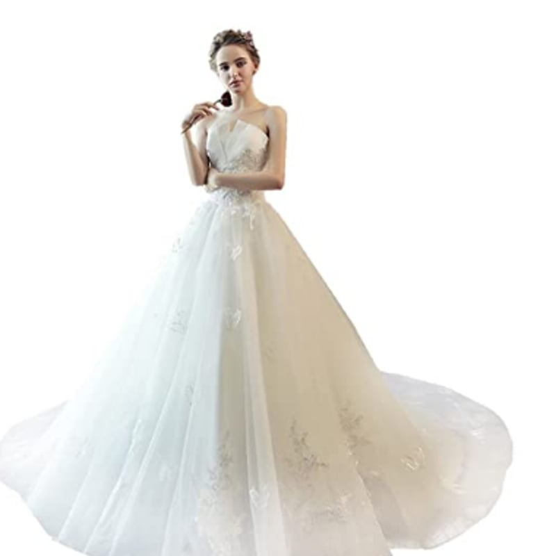 ウエディングドレス フラワービスチェ ロング Aライン レースアップ