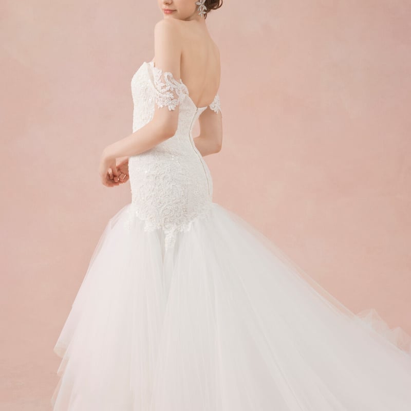 ウエディングドレス　マーメイドドレス　取り外し　チュール　オフショル　5way ウエディングドレスマーメイドドレス取り外しチュールオフショル5way