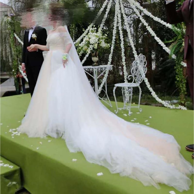 2色の柔らかいチュールウェディングドレス ドレスワンピース結婚 