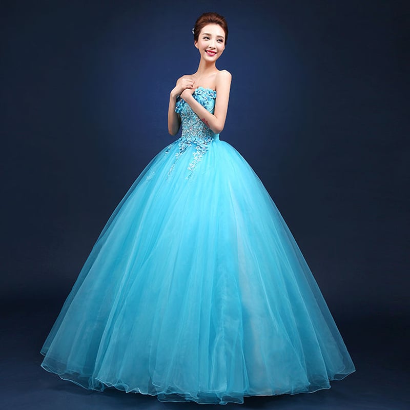 dressco パールビジューソフトベージュオーガンジードレスブルー