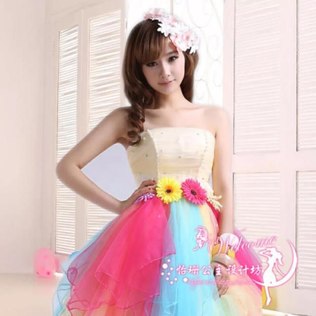 カラードレス ウェディングドレス ロングドレス レインボードレス