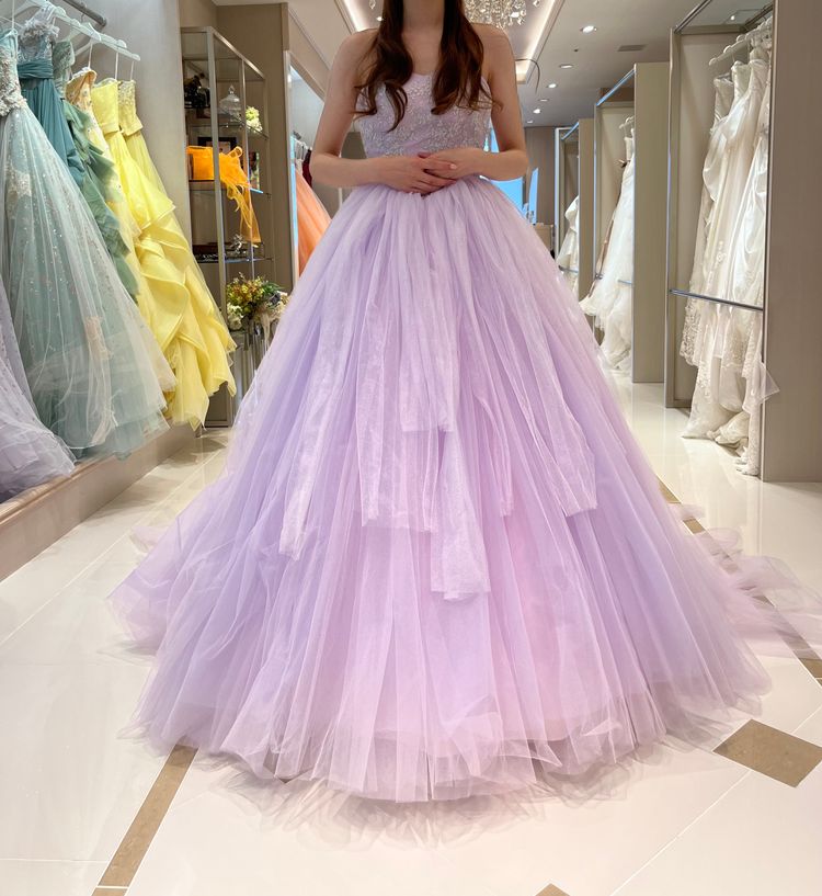 カラードレス オーキッド 3D立体レース刺繍 ラッフルフリル