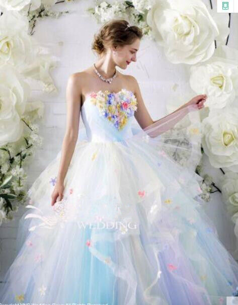 豪華 ベアトップ カラードレス 多色あり 短トレーン プリンセスライン  