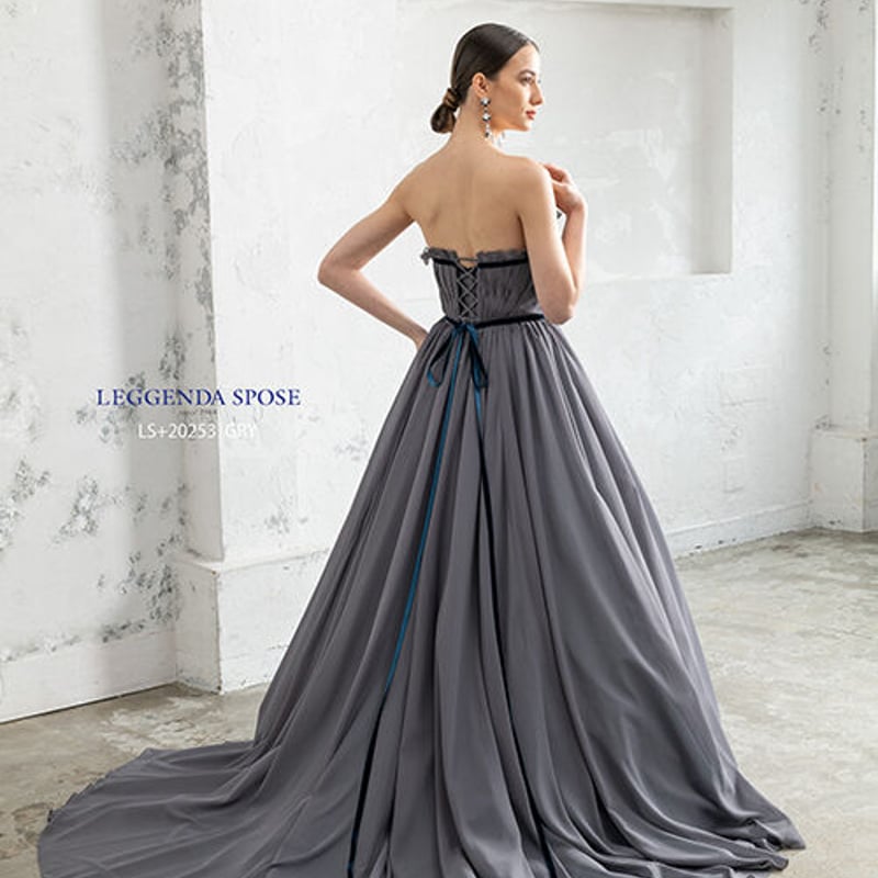 高品質！ パーティードレス ブルーグレー 取り外し袖 ベアトップ  