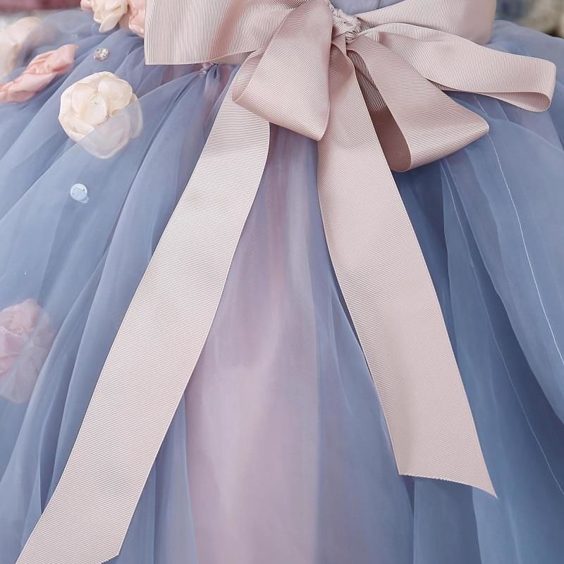 カラードレス グレー 上質オーガンジー ベアトップ プリンセスライン  