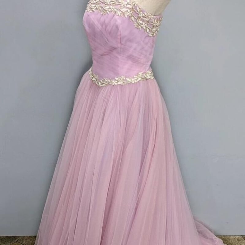 カラードレス ピンク ベルト ベアトップ 可愛い ソフトチュール