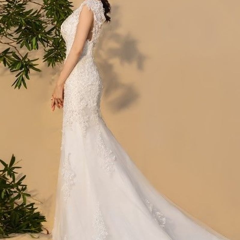 ウエディングドレス ホワイト 上品レース マーメイドライン ミニ  