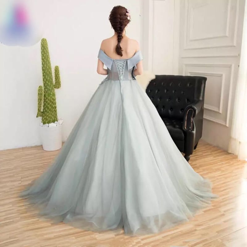 高級カラーウェディングドレス グレー パーティードレス ワンピース  