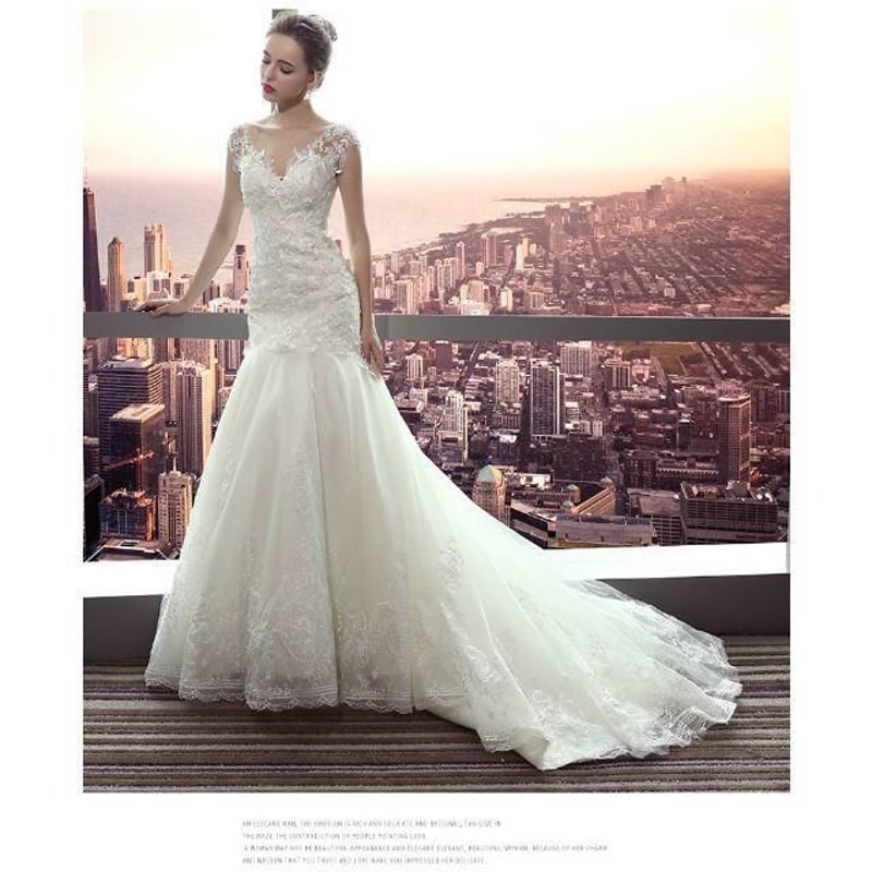 人魚姫風 Sライン ホワイト 白 感動！素敵なウエディングドレス