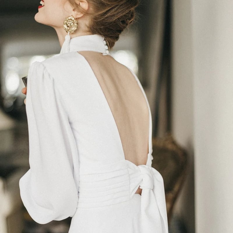 パーティードレス ロングスリーブ バックレス 2次会/合コン/デート  