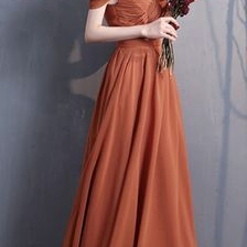 テラコッタ色 キャミソール スレンダーライン パーティドレス 2次会  