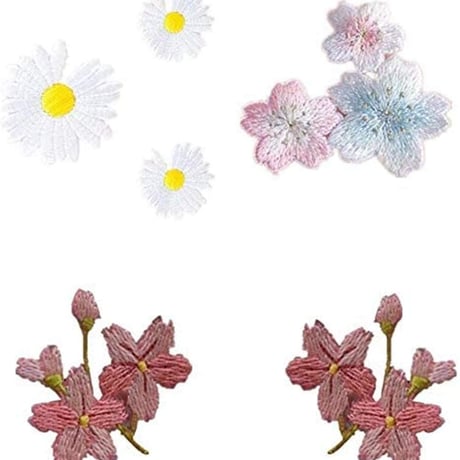 桜+雛菊 アップリケ 刺繍花 縫製 DIY 服 工芸品の装飾 パッチ モチーフ アイロンワッペン 補修 衣類 浴衣 手袋 手帳 飾り 6点セット (桜+雛菊6点)