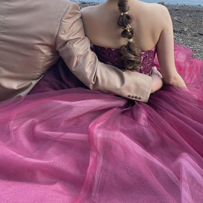 憧れのドレス カラードレス パープル チュールスカート ベアトップ  