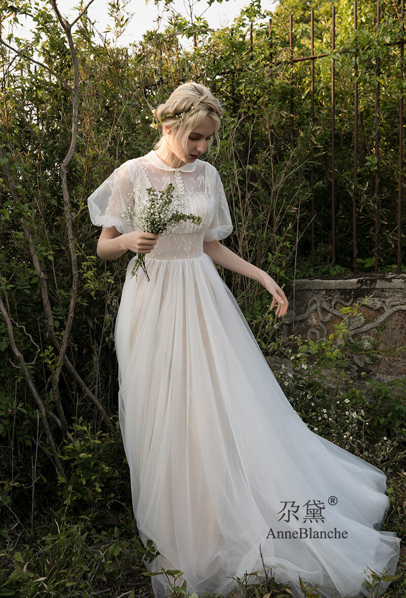 フランス風 ウエディングドレス 前撮り ホワイトプリンセスライン  