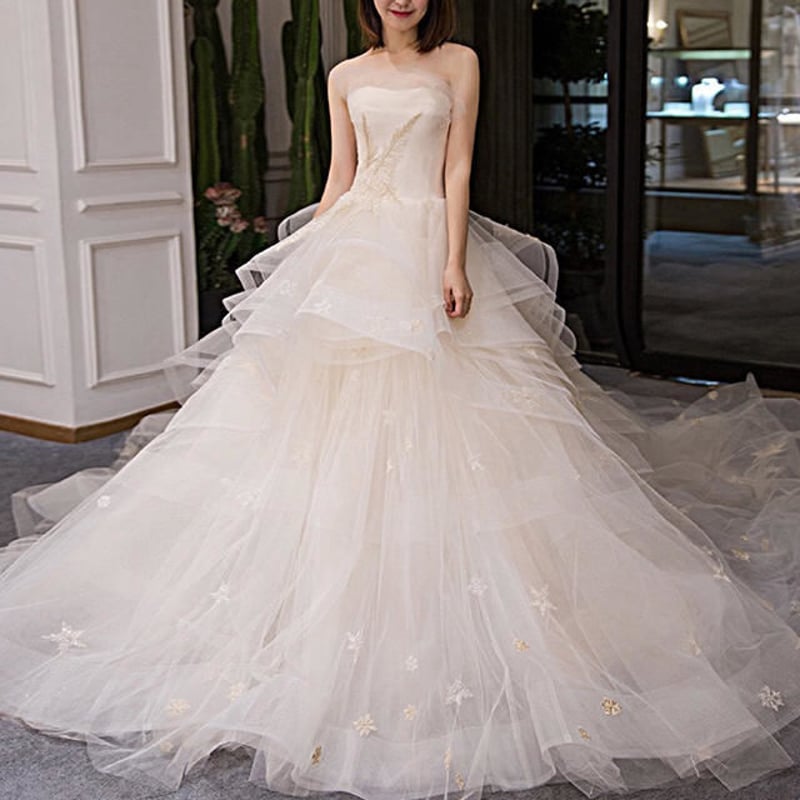 豪華さ、お花のチュールウェディングドレス 豪華さ、お花のチュールウェディングドレス ドレスワンピース