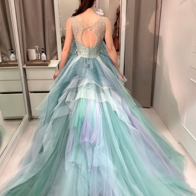 チュール ドレス グリッター ノースリーブ 結婚式 シアー 韓国 カラードレス ウェディングドレス グリッター Aライン