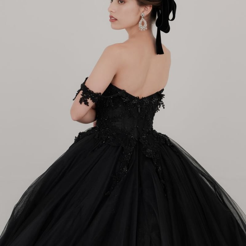 カラードレス プリンセスライン 黒・ブラック ノースリーブ エレガント