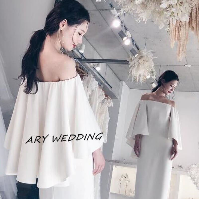 フランス風 エレガントオフショル パーティードレス スリット 細見え  