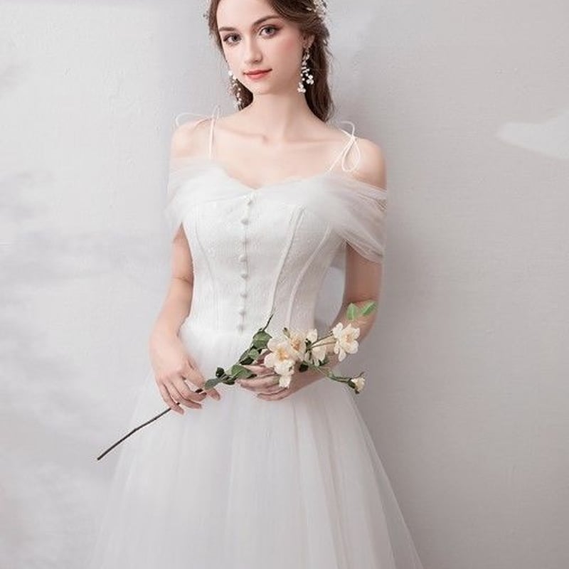 ☆とん☆　ホワイト Aライン ウェディングドレス　シルクオーガンジー WEDDING PHOTO♥︎ 【dress】A-02223 ow LANVINenBlue 【tuxedo