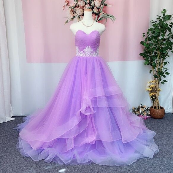 高品質！ビビッドピンク ベアトップ カラードレス プリンセスライン  