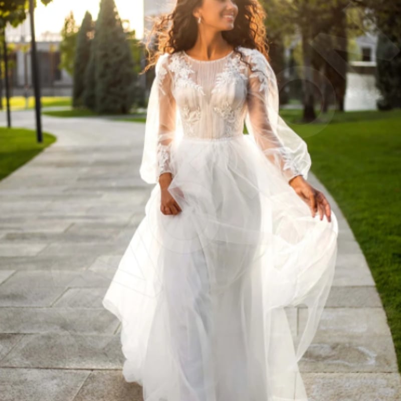 憧れのドレス ドレス ソフトチュール Aライン ミニトレーン シースルー  