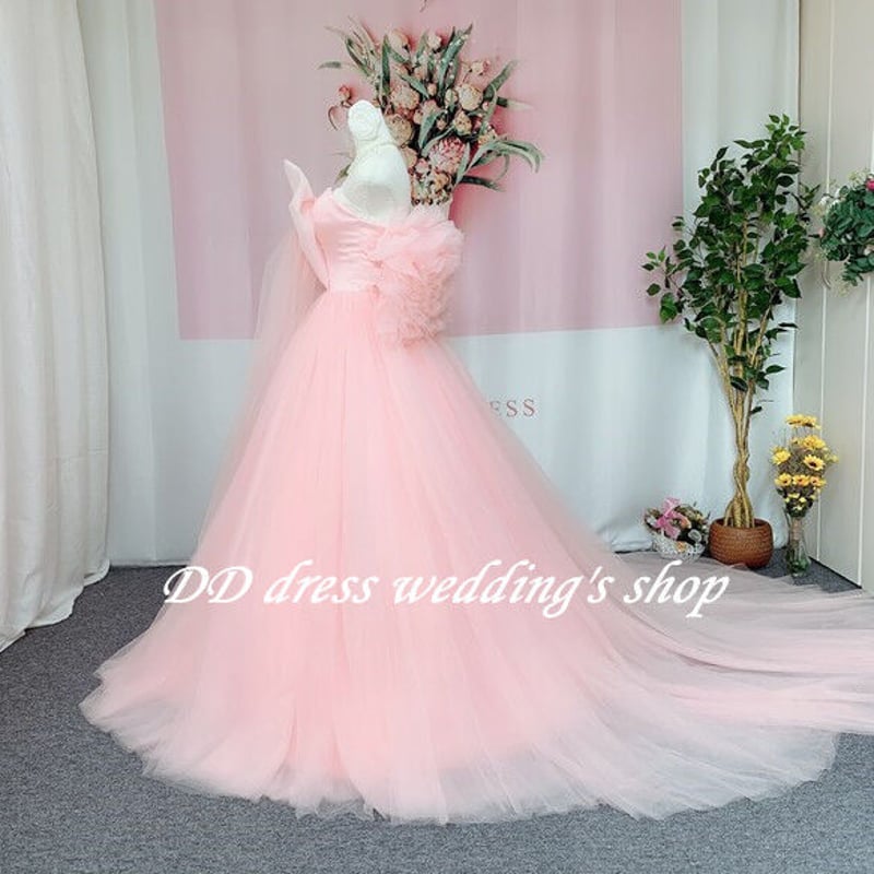 ピンク カラードレス ベアトップ プリンセスライン 可愛い 憧れの  