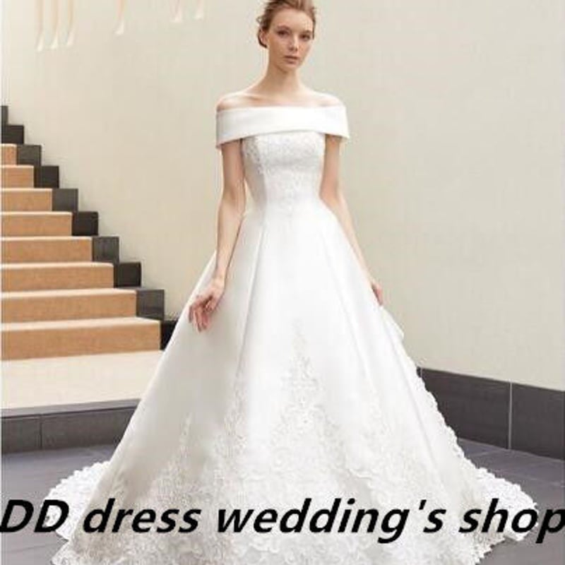 高品質！ウエディングドレス オフホワイト オフショル 3D立体レース  