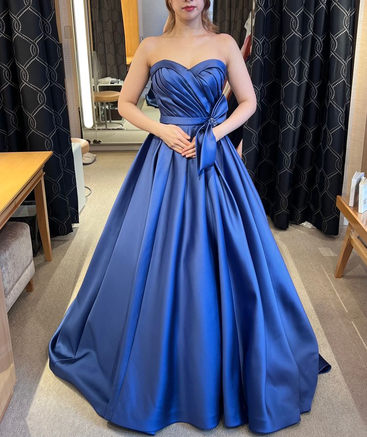 ライトブルー キャミソール 胸元フリル カラードレス エレガント  