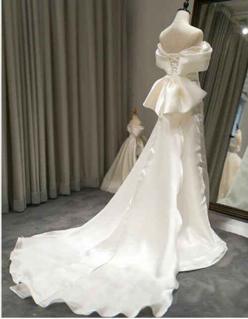 高品質！ ウエディングドレス ホワイト オフショルダー ミニトレーン  