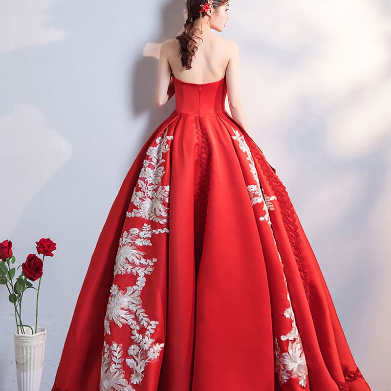 Lancetti ワインレッド ストラップレス カラードレス