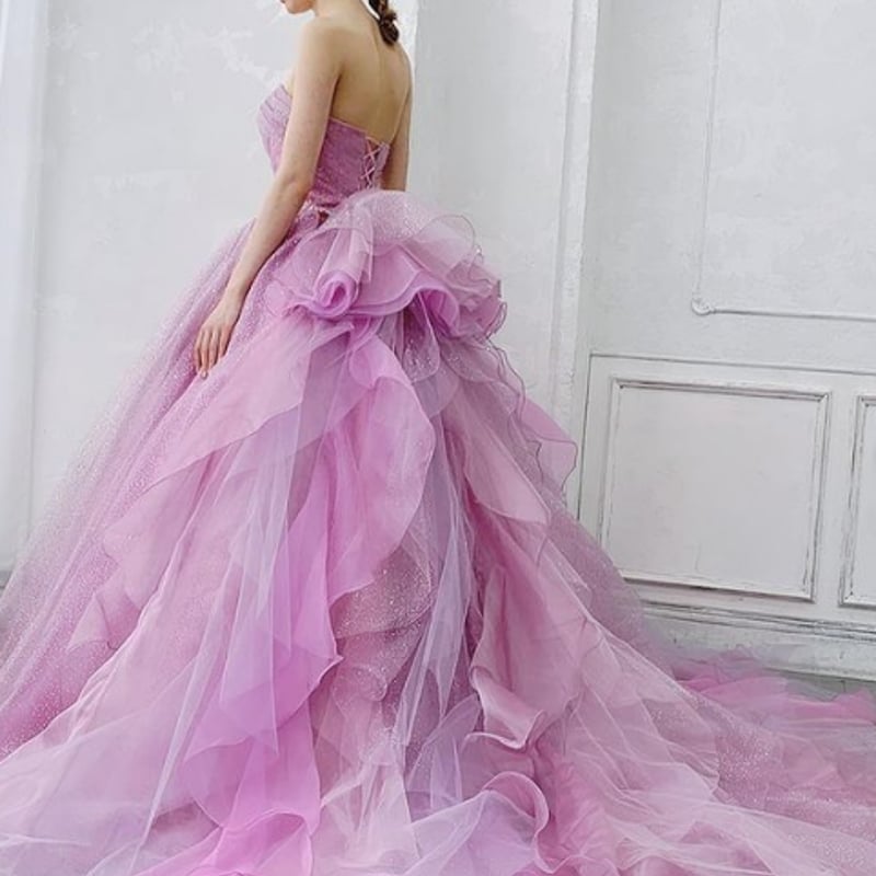 エアリー感 ウエディングドレス オフショルダー ラッフルフリル  