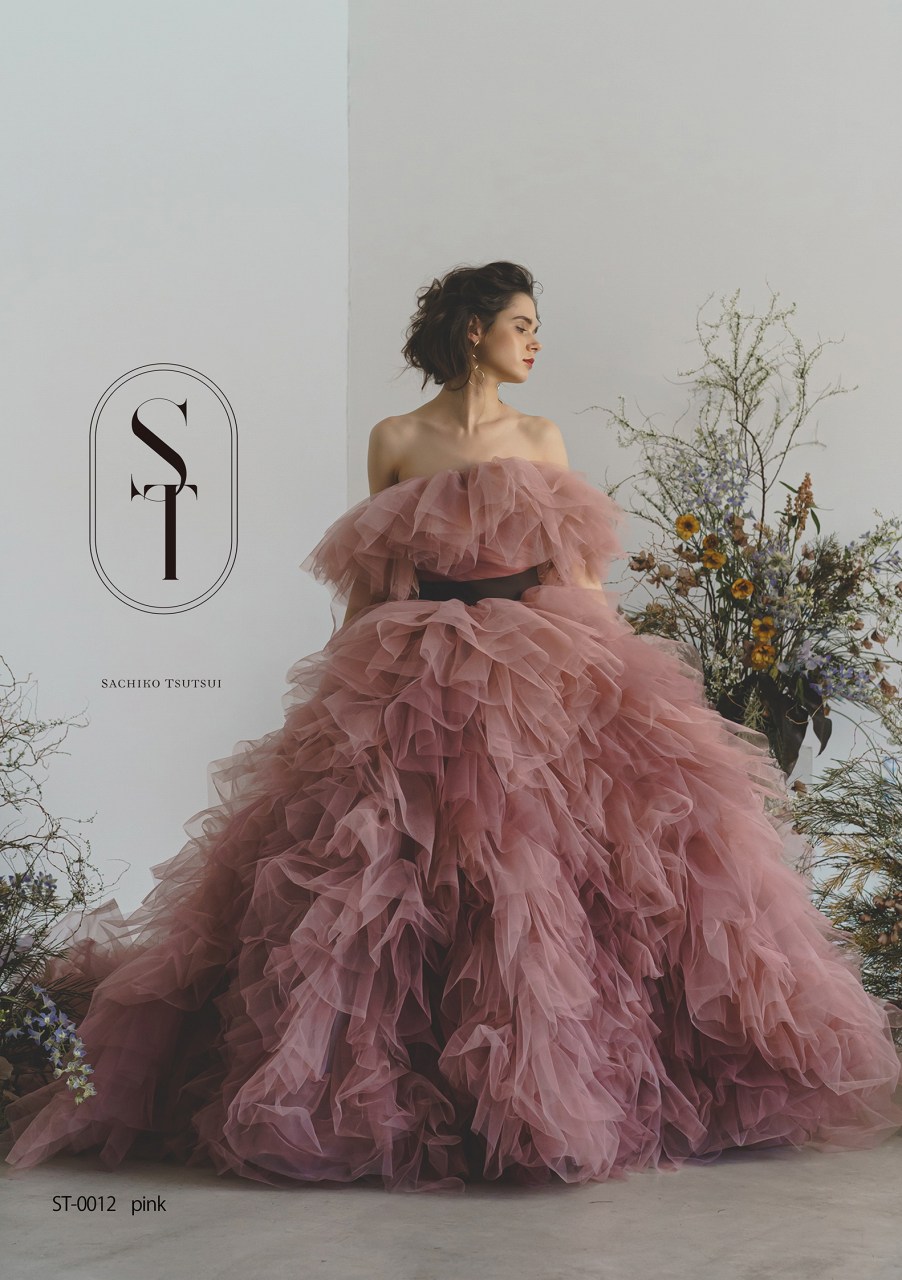 カラードレス ピンク 取り外しオフショルダー サッシュベルト 柔らかく  