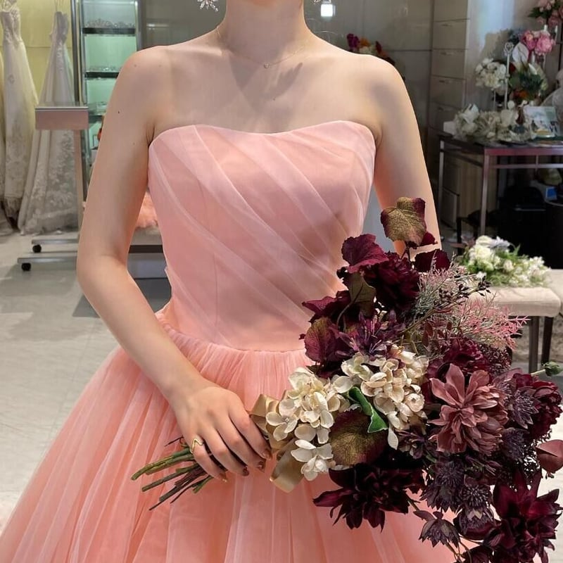 カラードレス 薄ピンク トップス+スカート くるみボタン 花嫁