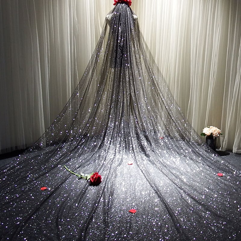 高品質！黒 マーメイド ロングベール コーム付き 花嫁/ウェディング