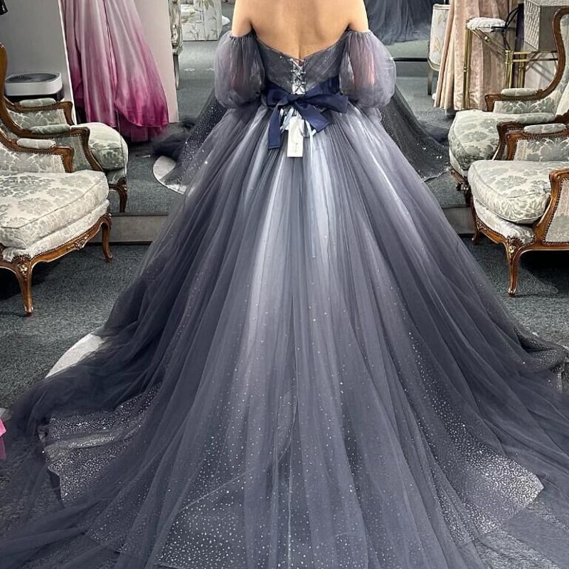 カラードレス シルバーグ シースルー袖 キラキラチュール 花嫁  