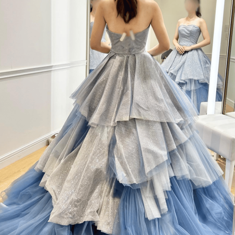 カラードレス 寒色系グリッタードレス キラキラ フリル チュール