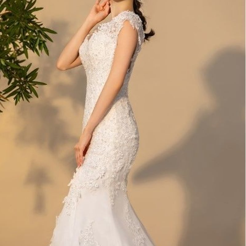 ウエディングドレス ホワイト 上品レース マーメイドライン ミニ  