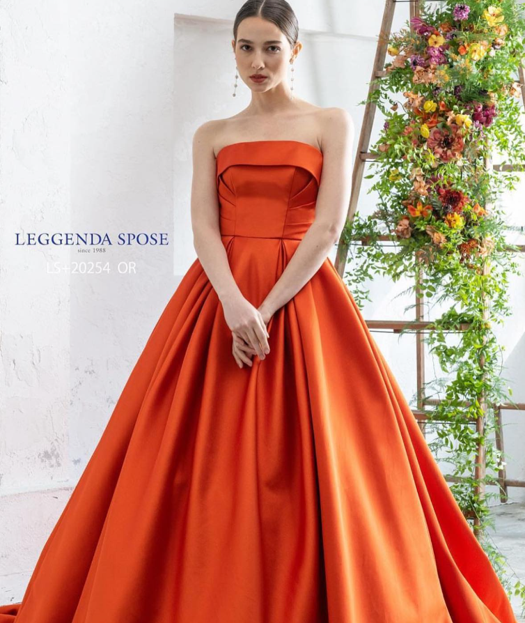 パーティードレス オレンジ リボン スリット 2次会/合コン/デート  