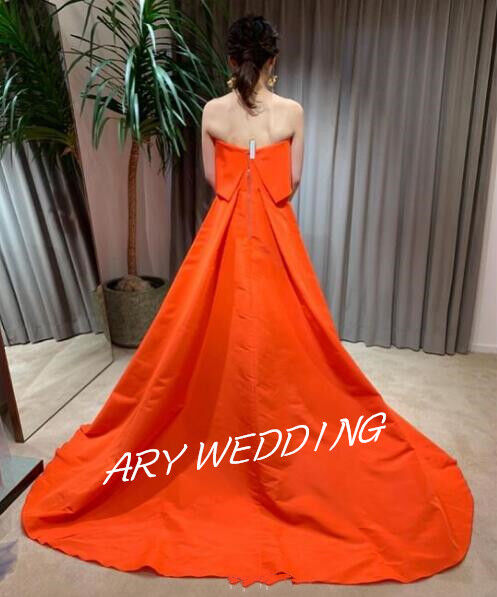高品質！パーティードレス 前撮り オレンジ ベアトップ 2次会 披露宴  