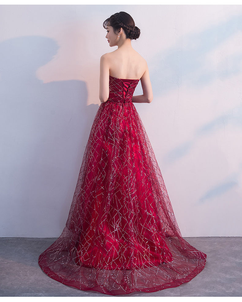 ビジュー付きスリットドレス（ベージュ/ワインレッド） ビジュー付きスリットドレス（ベージュ/ワインレッド） ビジュー