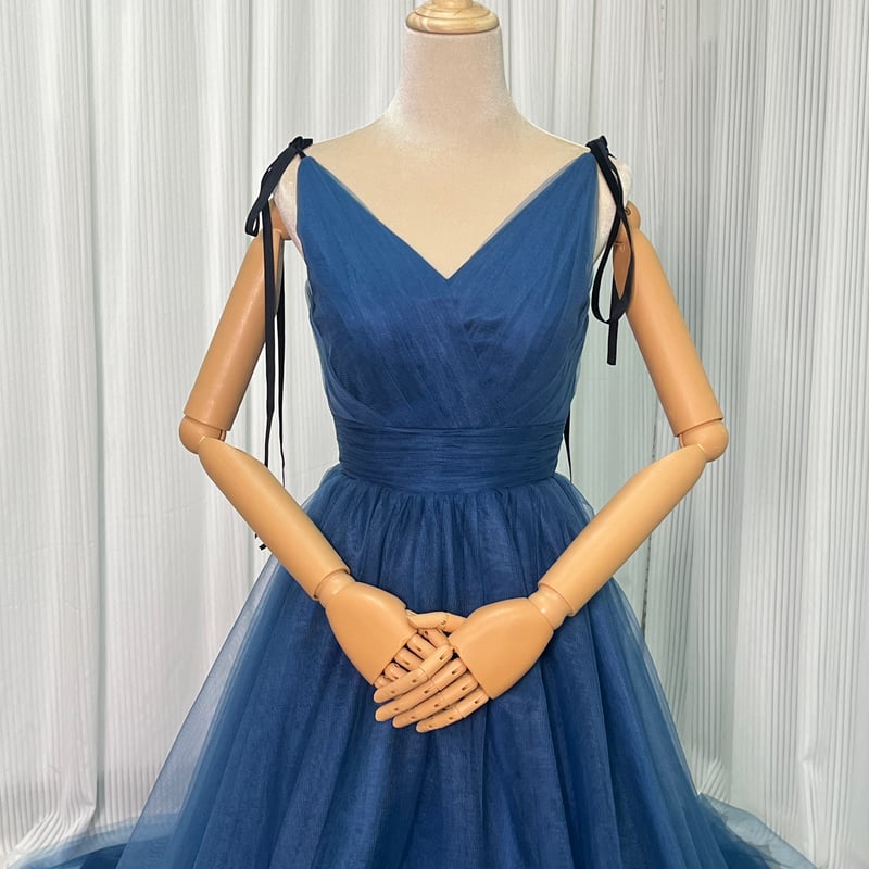 カラードレス 青/ブルー キャミソール Vネック エレガント バックレス  