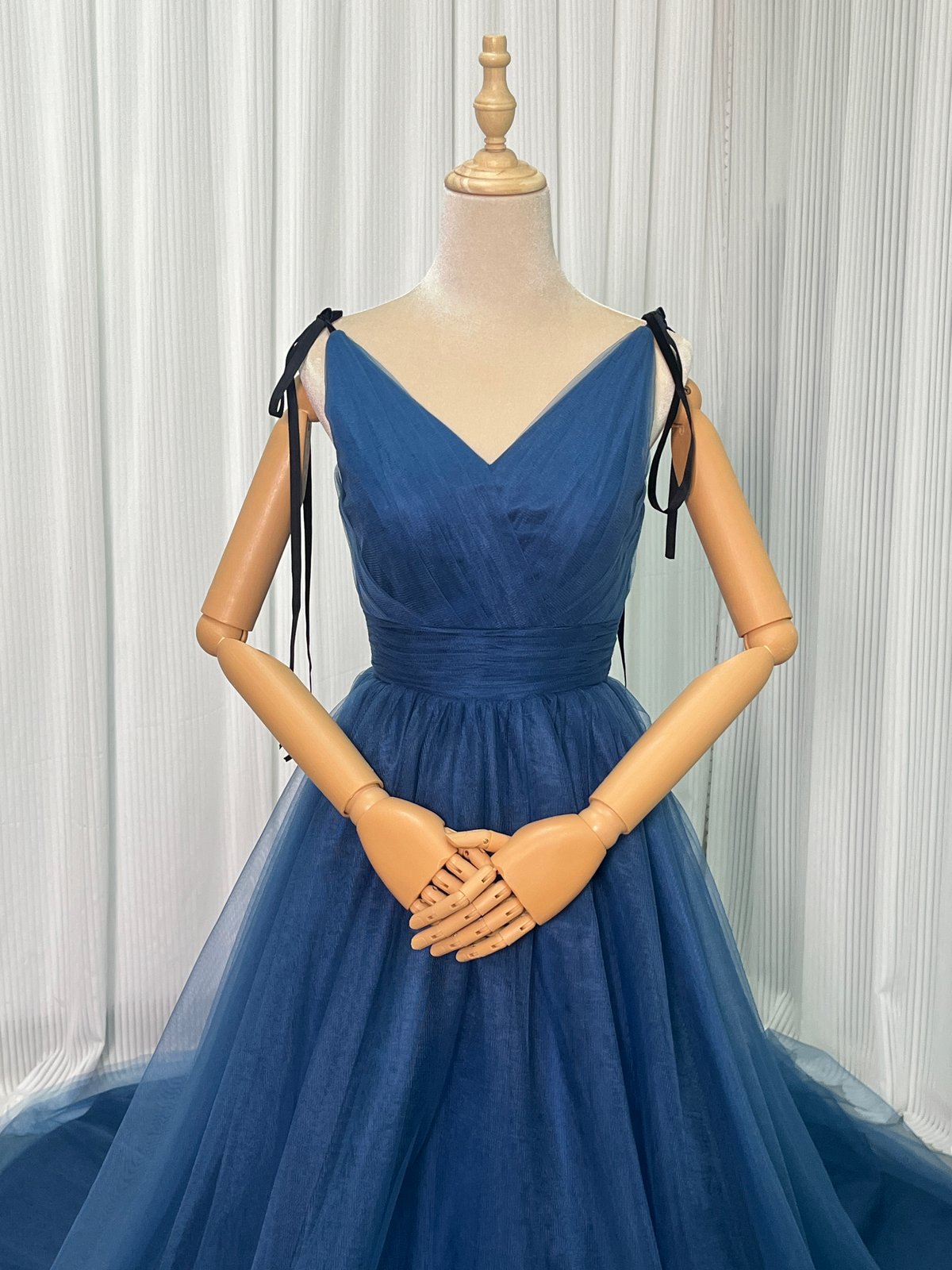 カラードレス 青/ブルー キャミソール Vネック エレガント バックレス  
