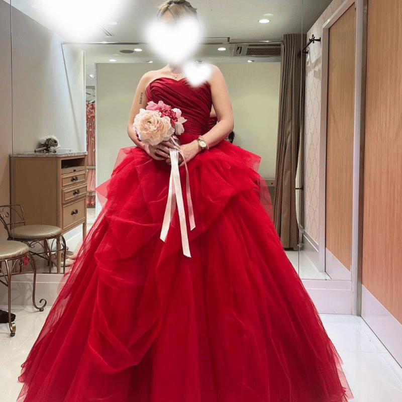 ワインレッド カラードレス 編み上げ ふっくら柔らかなバックリボン  