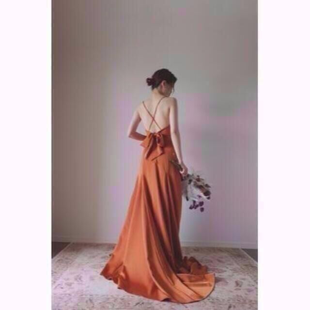 カラードレス テラコッタ リボン 前撮り 結婚式 ドレス 二次会  