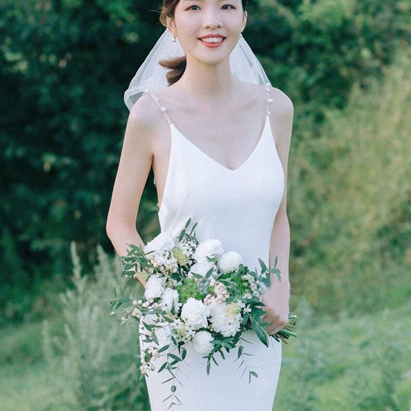 パールキャミソールウェディングドレス結婚式花嫁 フランス風 パール キャミソール ウエディングドレス スレンダー