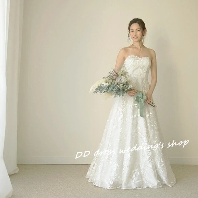 ブライダル ウエディングドレス シンプル 刺繍 Aライン