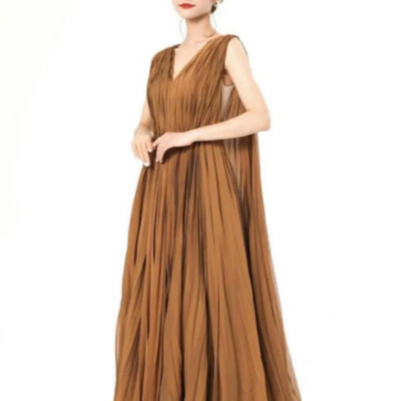 豪華！カラードレス 前撮り テラコッタ色 Vネックドレス ソフト  