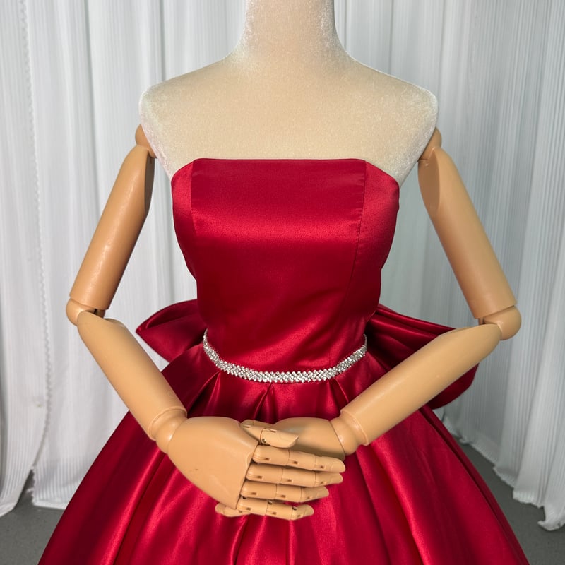 カラードレス ボルドー色 ふっくら柔らかなバックリボン ロング