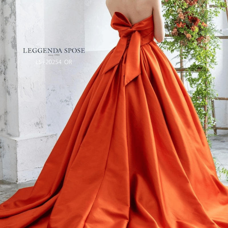 パーティードレス オレンジ リボン スリット 2次会/合コン/デート  