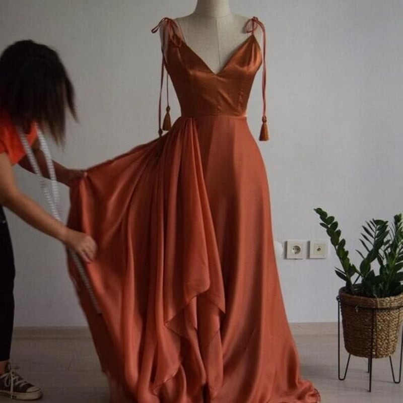 シルク ふんわりシフォン テラコッタ色 光沢サテ ブライズメイド  